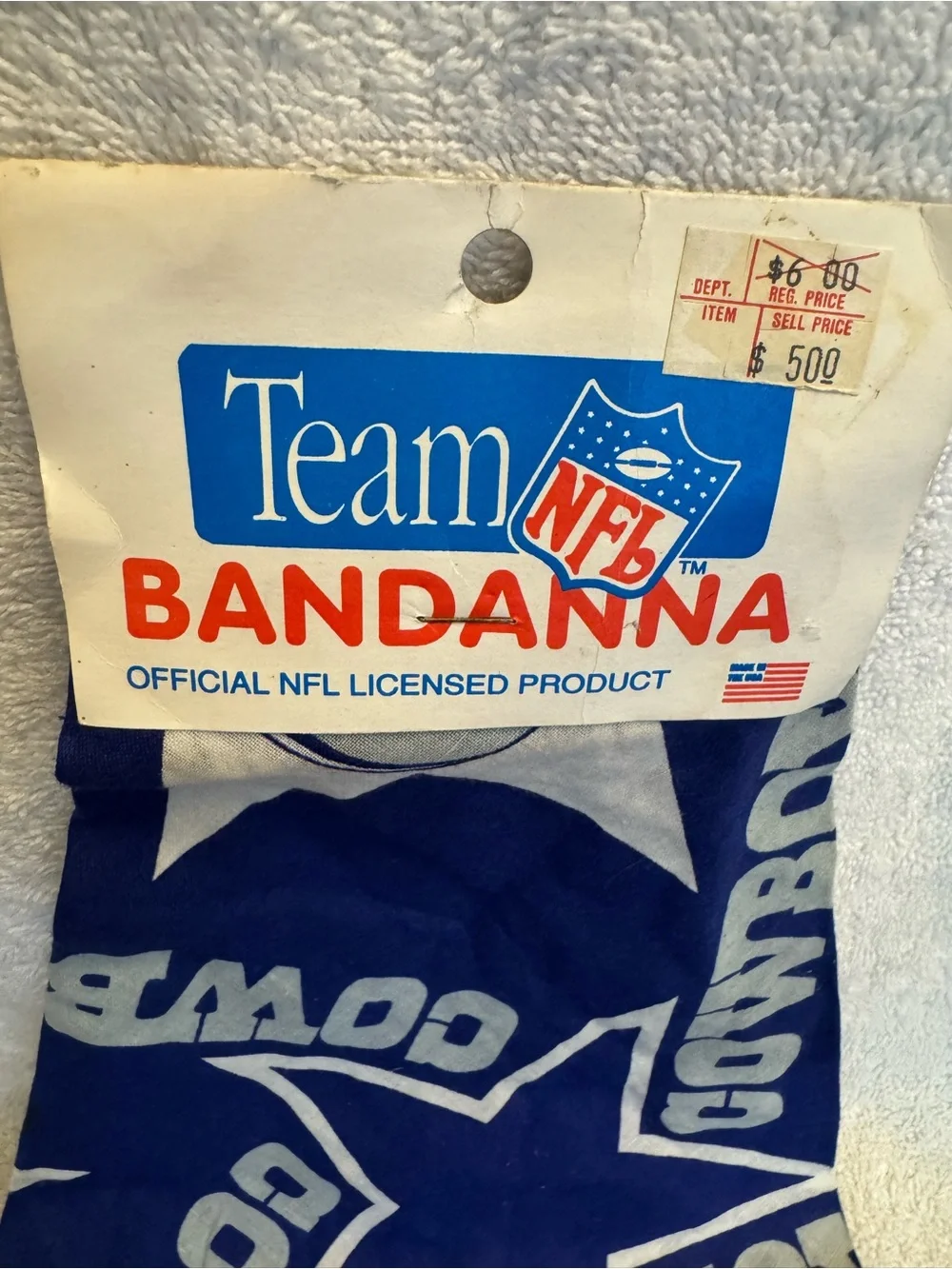 Vintage Dallas Cowboys NFL Team Bandanna New With Header Tag Blue Star Scarf